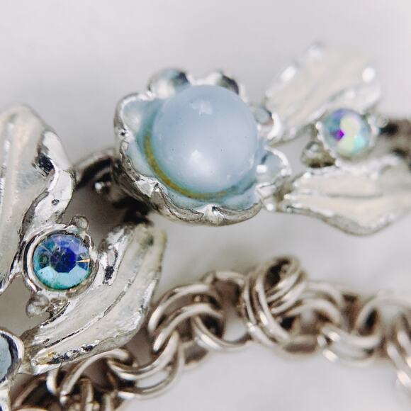 VTG Signed Judy Lee Mid Century Moonglow Lucite AB Rhinestone Silver Tone Choker - Picture 16 of 16